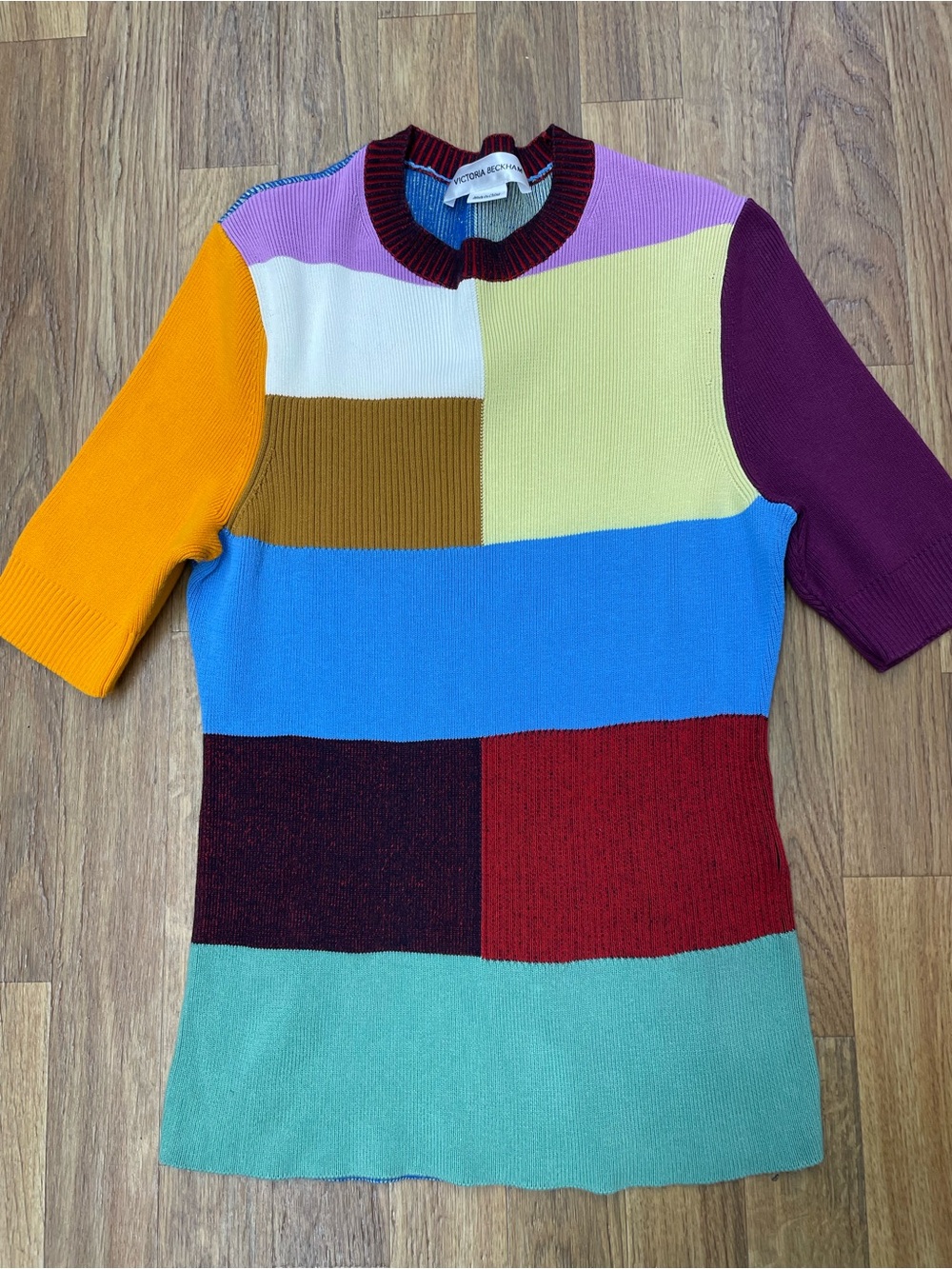 Victoria Beckham Multicolor Colorblock Short-Sleeve Crew Sweater